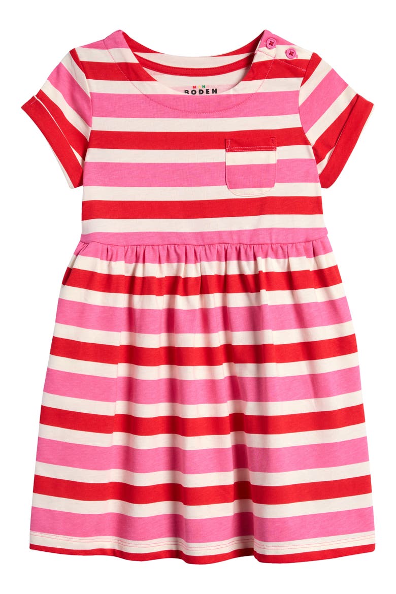 Kids' Stripe Cotton Jersey Dress, Main, color, POPPY RED/ PINK STRIPE