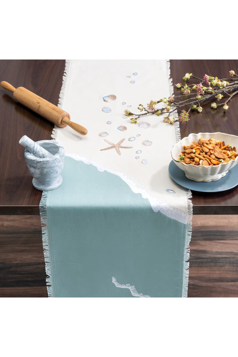 Sand and Shell Coastal Table Runner, Alternate, color, Blue