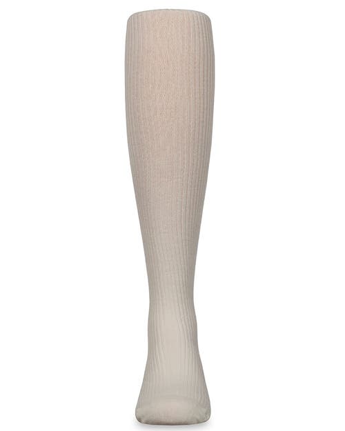 Memoi Thin Ribbed Cotton Tights In White