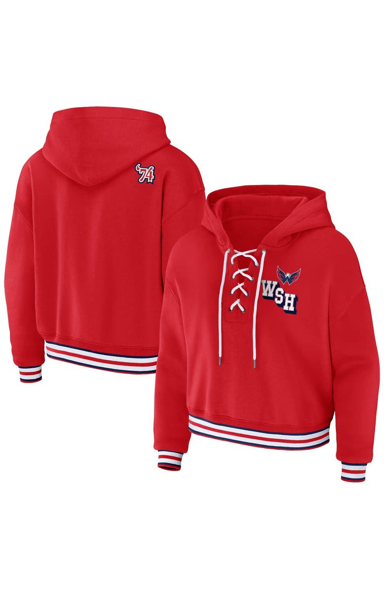 WEAR by Erin Andrews Women's WEAR by Erin Andrews Red Washington Capitals Lace-Up Pullover Hoodie, Main, color, Red