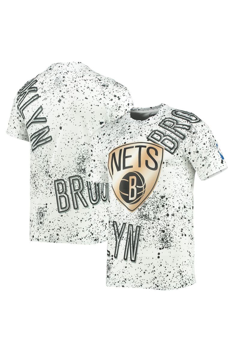 Men's FISLL White Brooklyn Nets Gold Foil Splatter Print T-Shirt, Alternate, color, White