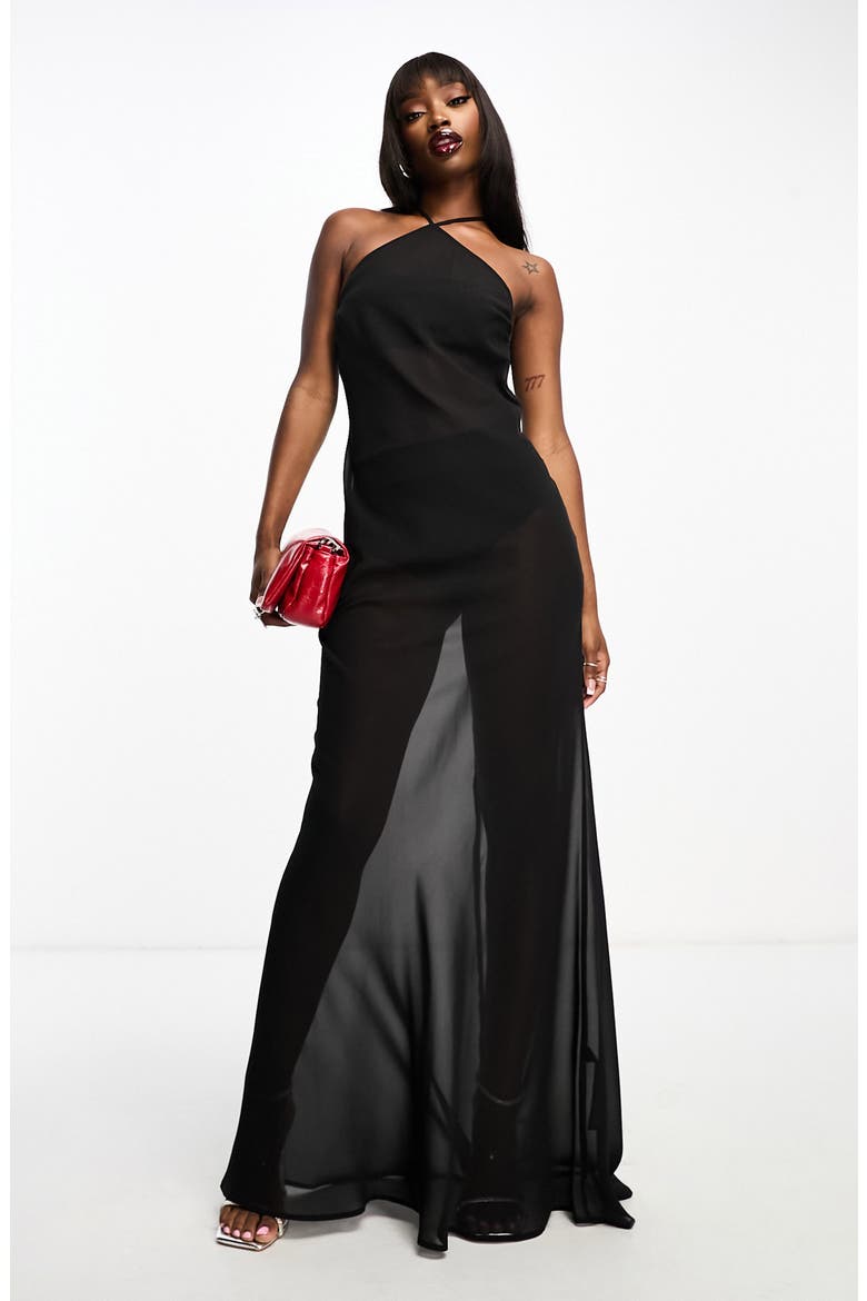 Sheer Halter Maxi Dress, Main, color, BLACK
