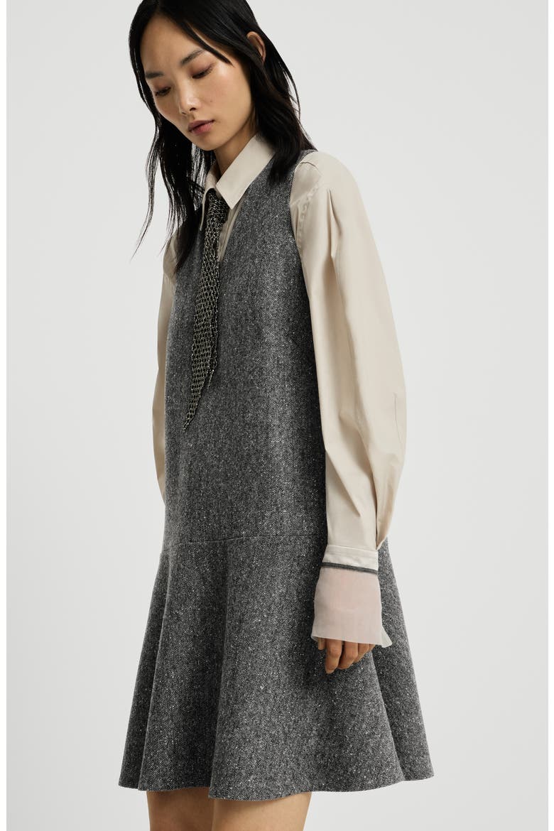 Virgin wool donegal mini dress with monili, Alternate, color, Anthracite