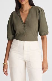 Madewell Puff-Sleeve Henley Knit Top