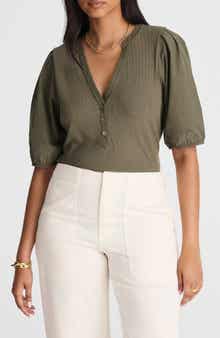 Madewell Puff-Sleeve Henley Knit Top