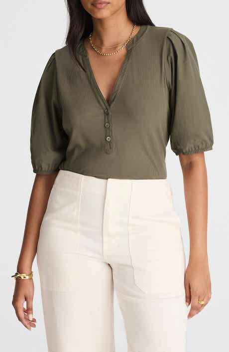 Madewell Puff-Sleeve Henley Knit Top