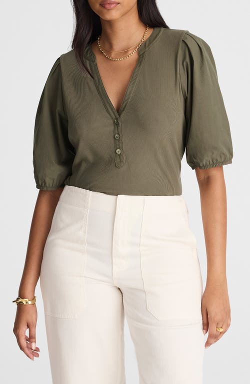 Madewell Puff-sleeve Henley Knit Top In Nude