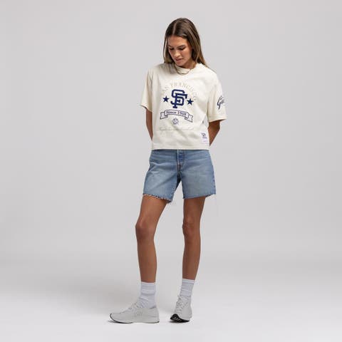 Women's Mitchell & Ness  Cream San Francisco Giants Cooperstown Yacht Rock Boxy Cropped T-Shirt