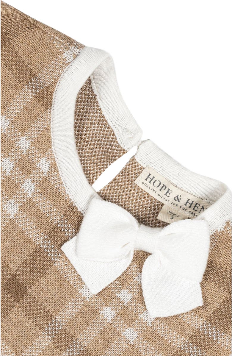 Hope & Henry Girls' Organic Bow Sweater Dress, Toddler, Alternate, color, Camel Plaid Intarsia