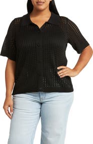 BY DESIGN Zena Openwork Button-Up Shirt