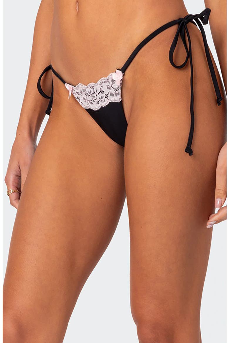 Cassey Lacey Side Tie Bikini Bottoms, Alternate, color, BLACK