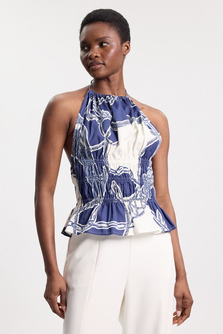 Chain Print Halter Top, Main, color, Blue