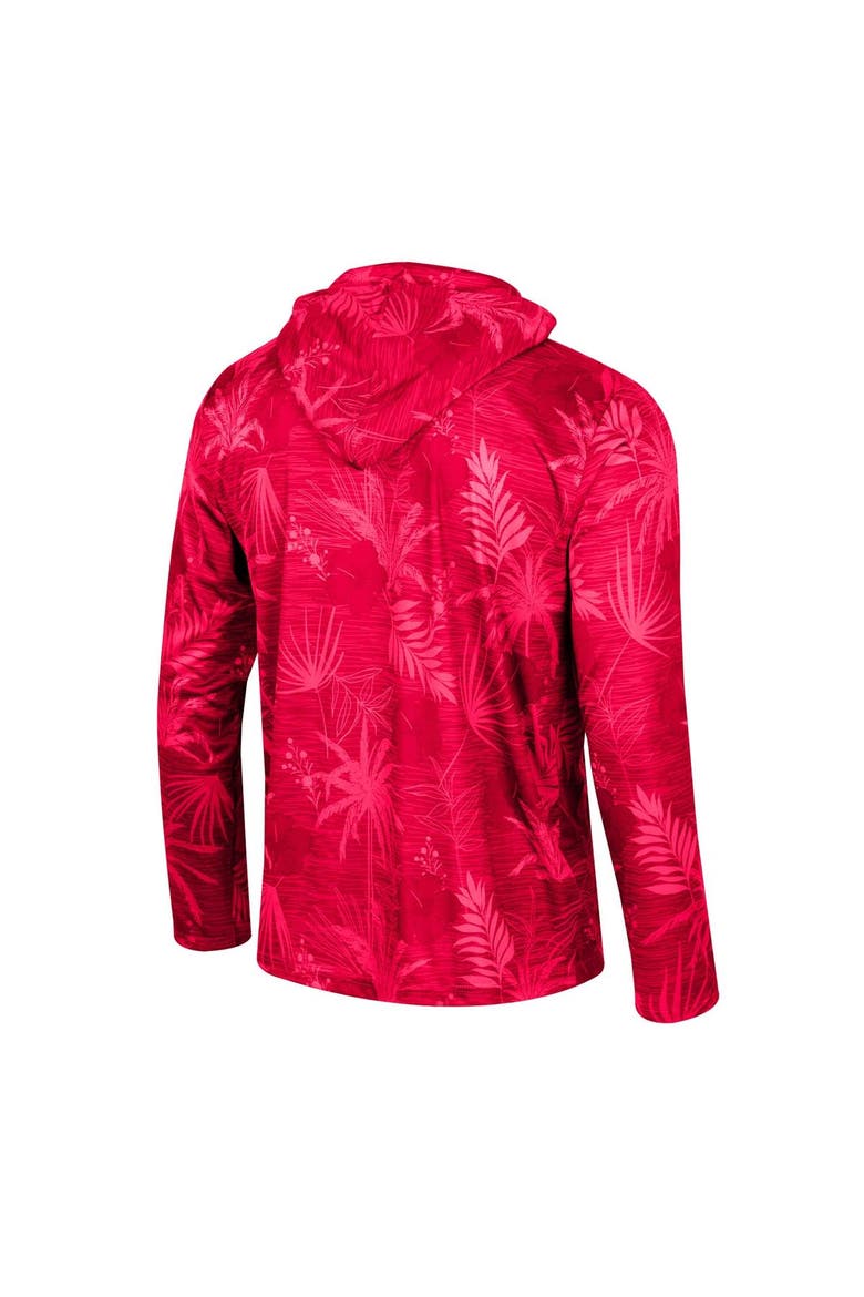 Men's Colosseum Scarlet Ohio State Buckeyes Palms Printed Lightweight Quarter-Zip Hooded Top, Alternate, color, Scarlet