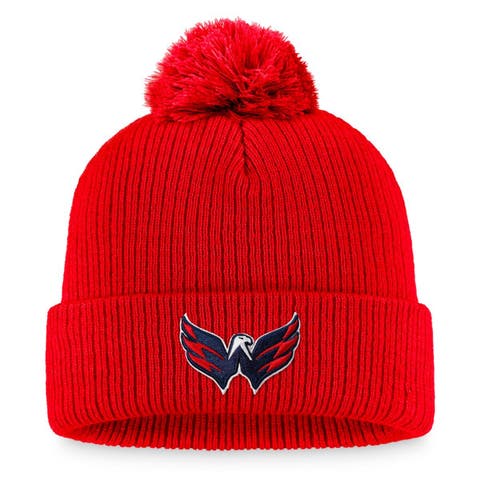 Men's Fanatics Branded Red Washington Capitals Core Primary Logo Cuffed Knit Hat with Pom
