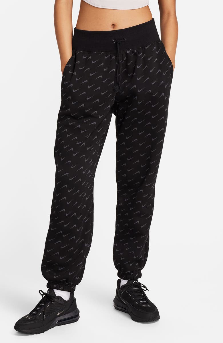Nike Swoosh Print Cotton Blend Fleece Sweatpants, Main, color, 