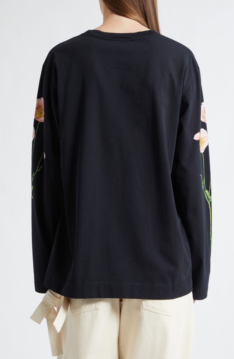 Simone Rocha Poppy Field Print Long Sleeve Graphic T-Shirt, Alternate, color, Black