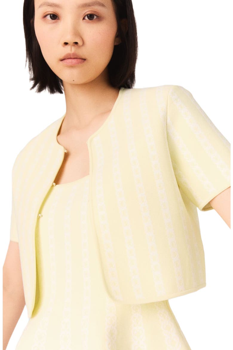 Cropped fancy knit cardigan, Alternate, color, Pale yellow