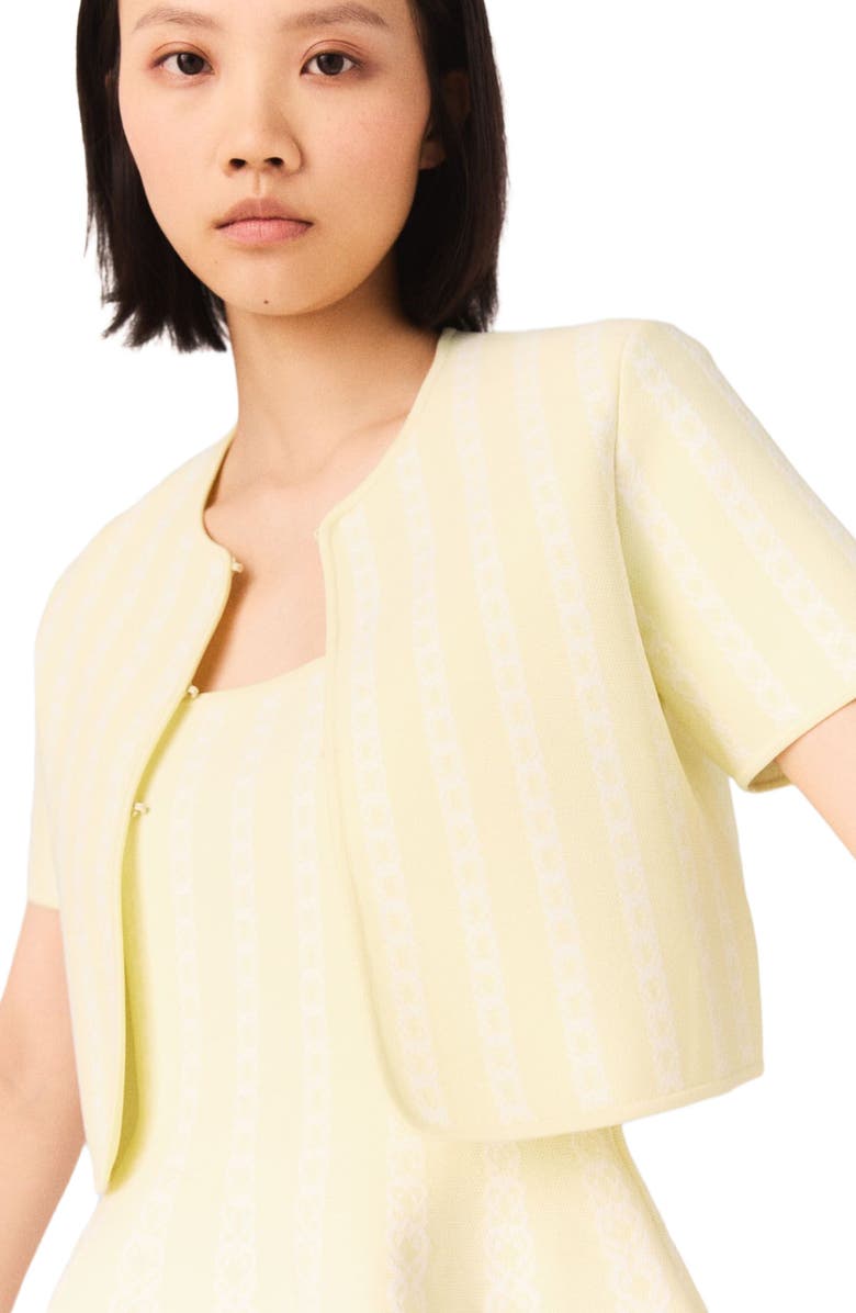 maje Cropped fancy knit cardigan, Alternate, color, Pale Yellow