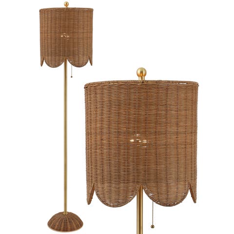 Joel Scallop Shade Rattan/Metal LED Floor Lamp with Pull Chain