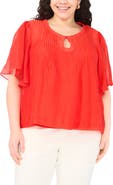 Vince Camuto Keyhole Cutout Flutter Sleeve Crinkle Top