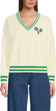 Lands' End Cotton Drifter Shaker V-neck Sweater