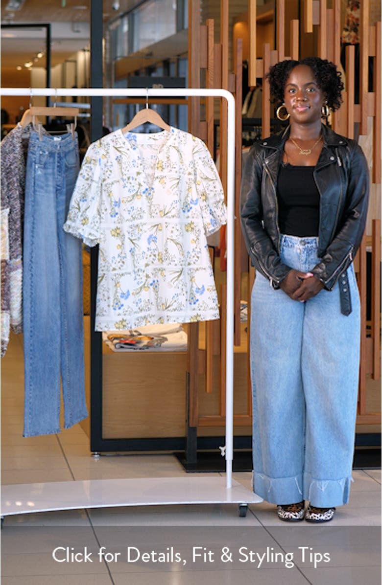 Cecily Merryn Floral Split Neck Cotton Top, sales video thumbnail