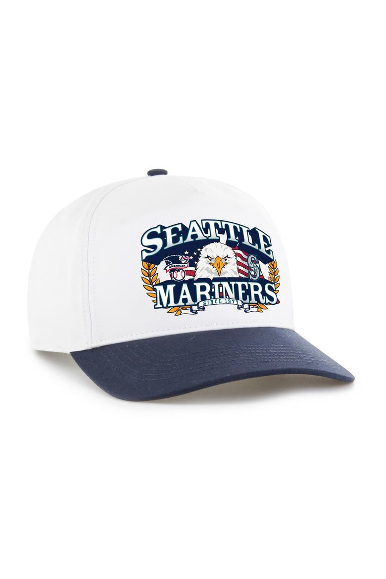 Men's '47 White/Navy Seattle Mariners Americana Eagle Hitch Adjustable Hat, Alternate, color, White