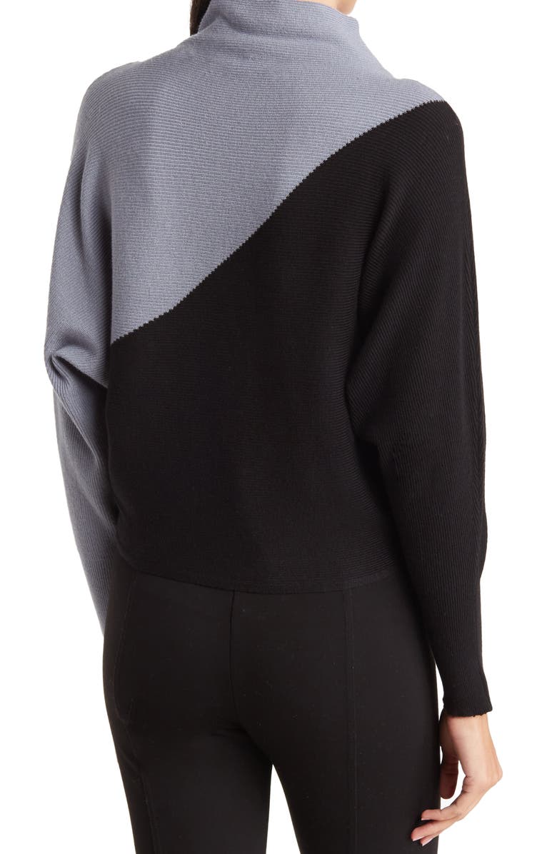 T Tahari Diagonal Colorblock Mock Neck Dolman Sweater, Alternate, color,