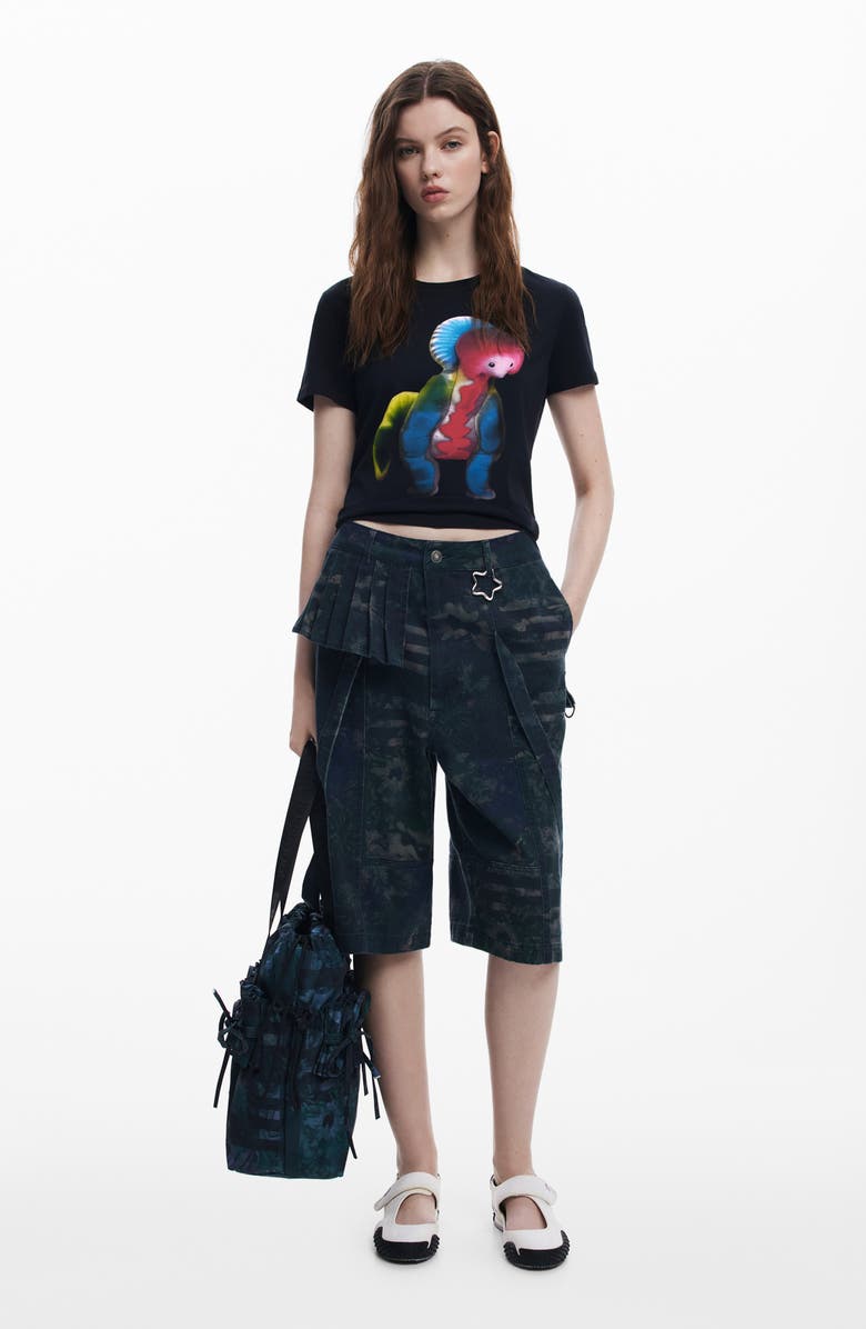 Desigual x Collina Strada Batik Pattern Denim Bermuda Shorts, Alternate, color, Dark Gray