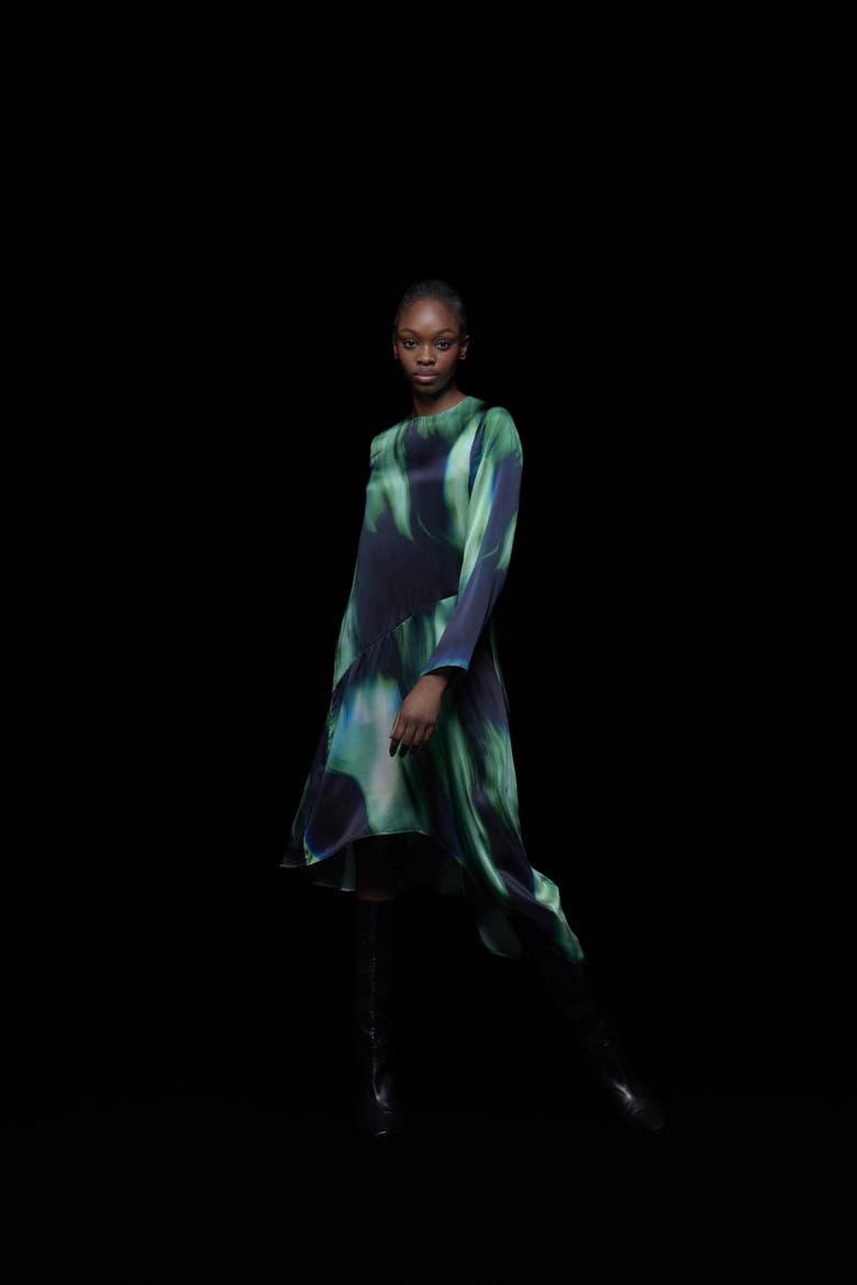Printed Paneled Dress, Alternate, color, Green