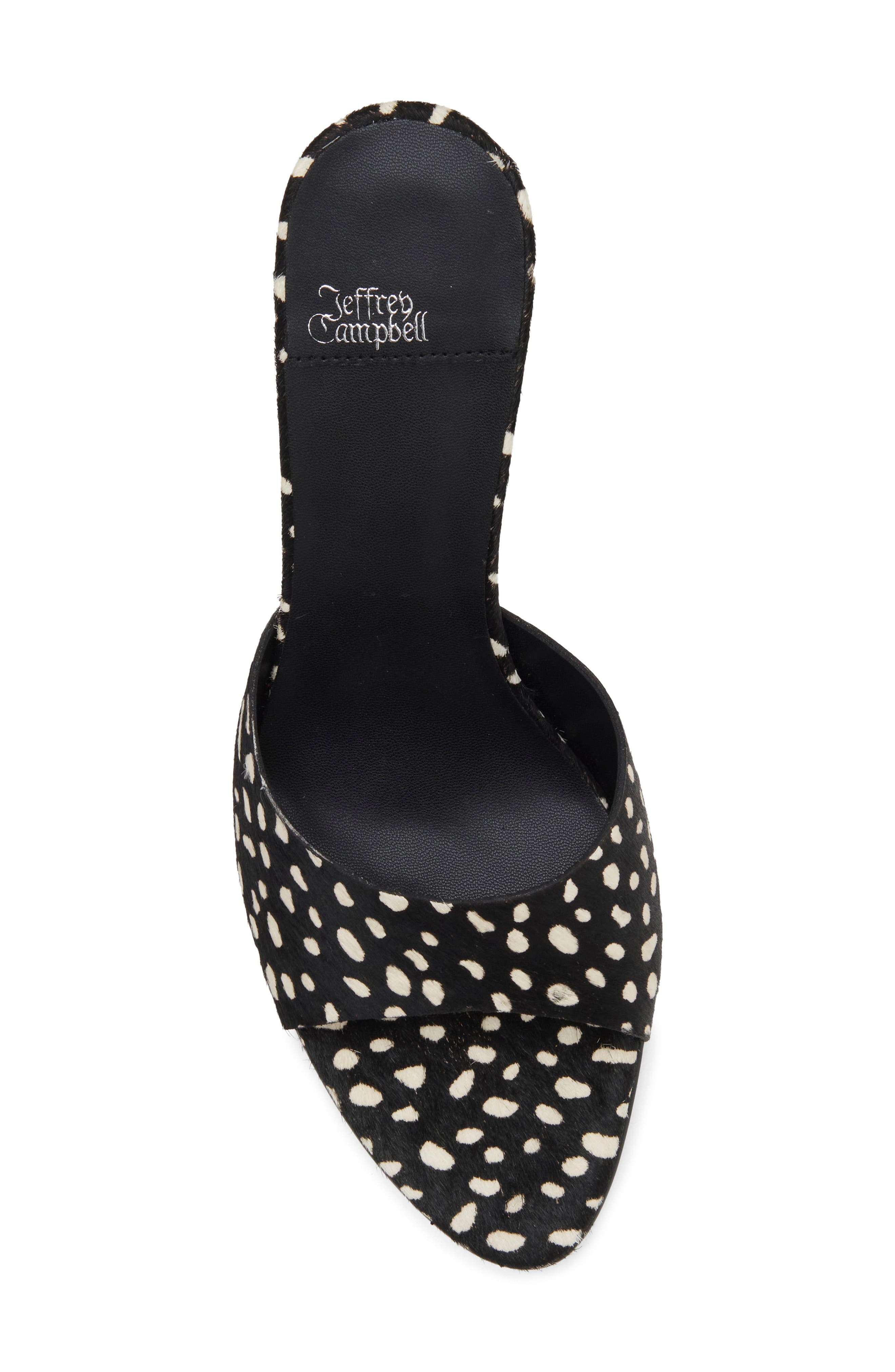 Agent-F Calf Hair Mule Sandal, Alternate, color, BLACK WHITE DOT