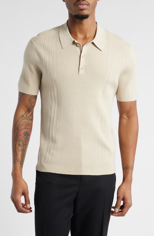 Open Edit Rib Polo Sweater In Beige Birch