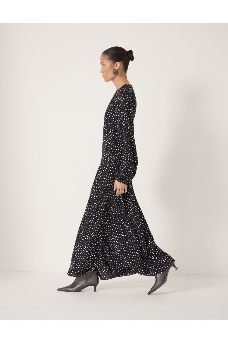 Grace V-Neck Long Sleeve Crepe Dress, Alternate, color, Tiny Polka Dot Black