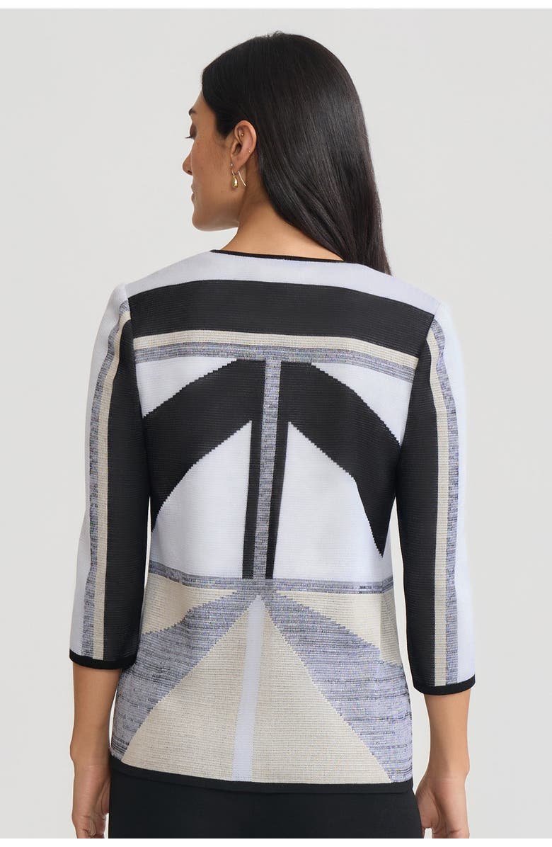 Ming Wang Heritage Colorblock Intarsia Knit Jacket, Alternate, color, Limestone/Black/White