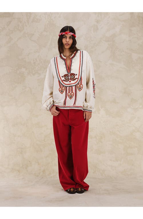 Fortela Cinthya Embroidered Cotton Linen Blouse In White