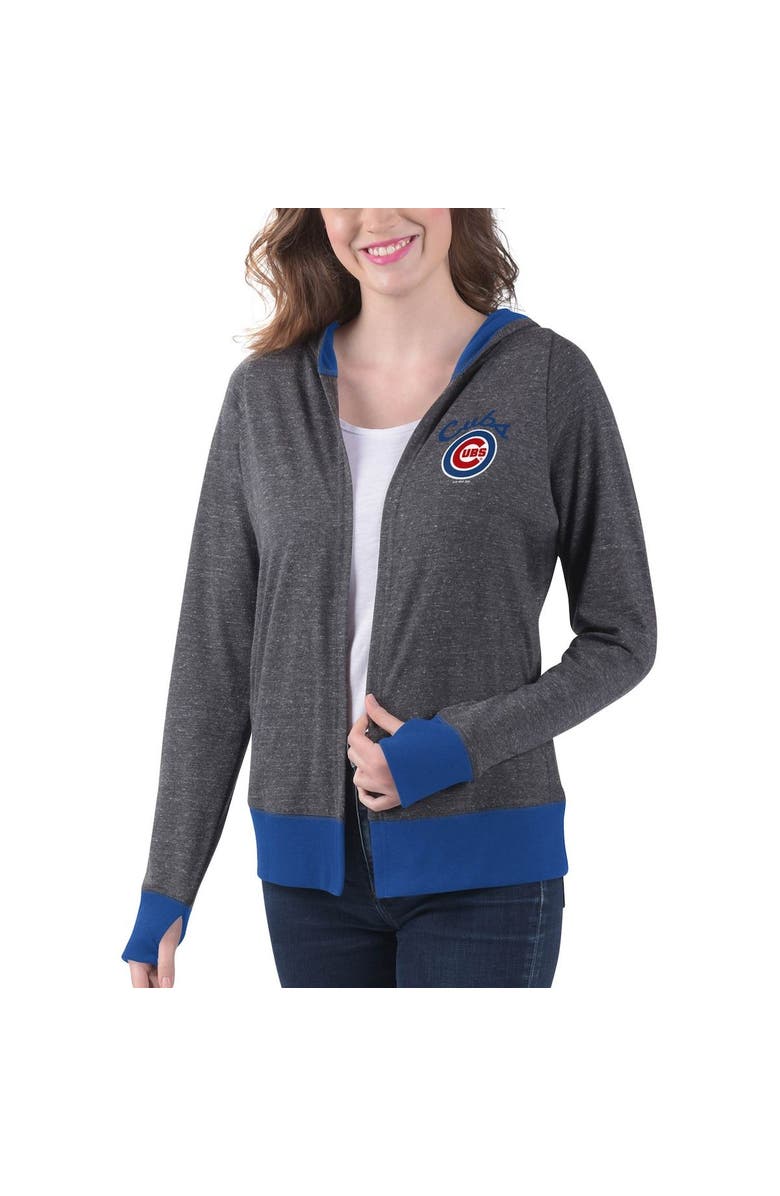 G-III 4HER BY CARL BANKS Women's G-III 4Her by Carl Banks Heathered Charcoal Chicago Cubs Chalk Talk Tri-Blend Hoodie Cardigan, Alternate, color,