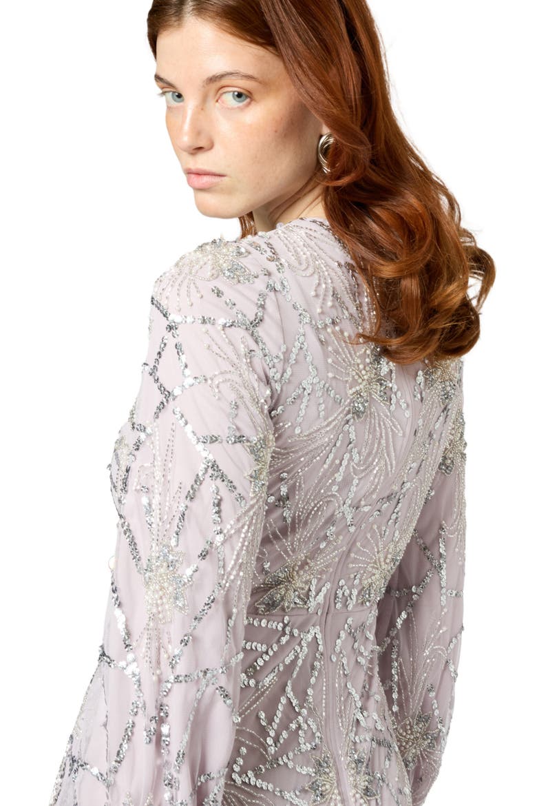 Modest Embellished Sequin Beaded Maxi Dress With Sleeve, Alternate, color, LILAC