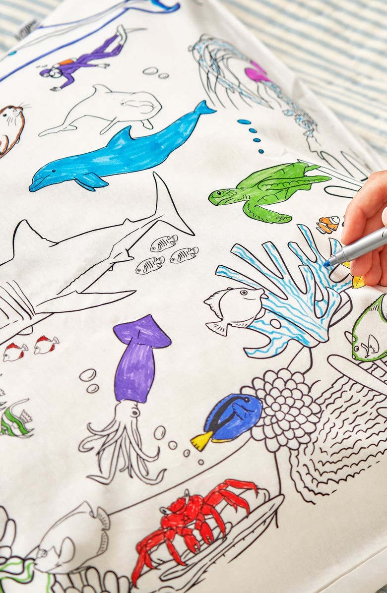 Eat Sleep Doodle Color Your Own Pillowcase Under the Sea, Alternate, color, White With Black Outlines