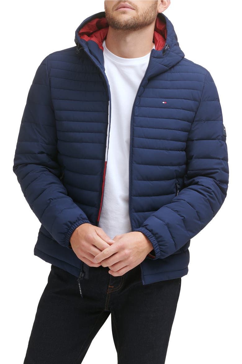 Stretch Quilted Hooded Puffer Jacket, Main, color, MIDNIGHT