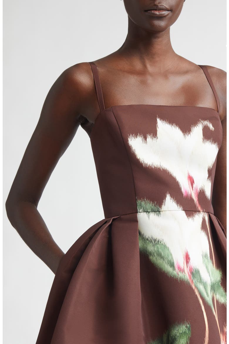 Chiné Cyclamen Pleated Satin Fit & Flare Dress, Alternate, color, WHITE/ MAHOGANY