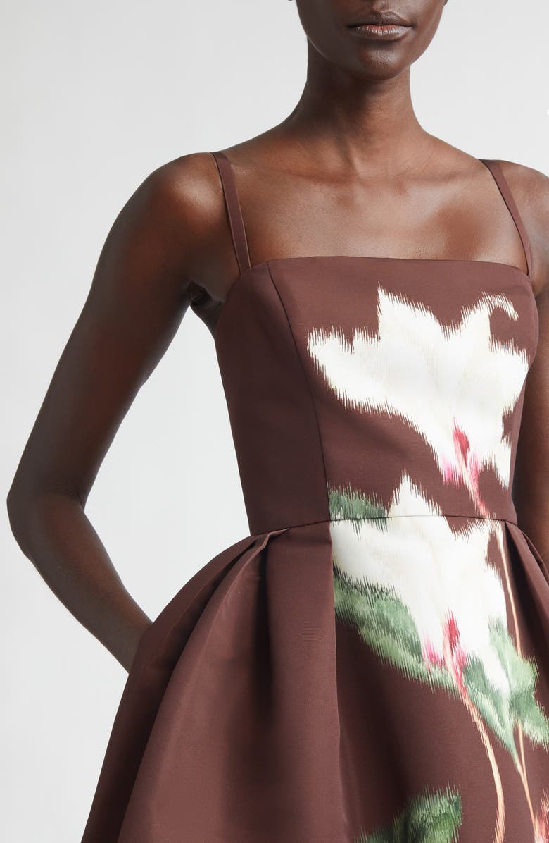 Oscar de la Renta Chiné Cyclamen Pleated Satin Fit 
Flare Dress, Alternate, color, White/ Mahogany