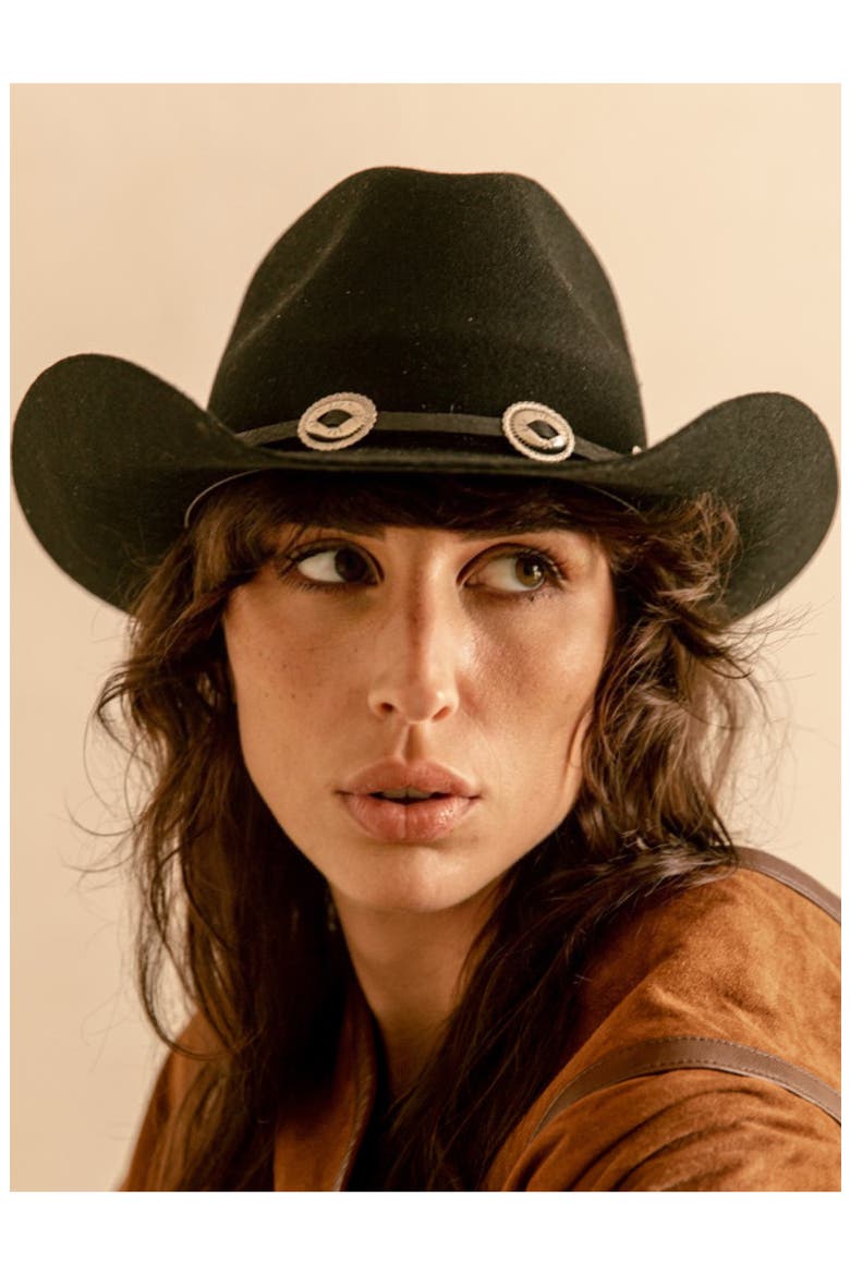 Texan Buckle Trim Wool Cowboy Hat, Alternate, color, BLACK