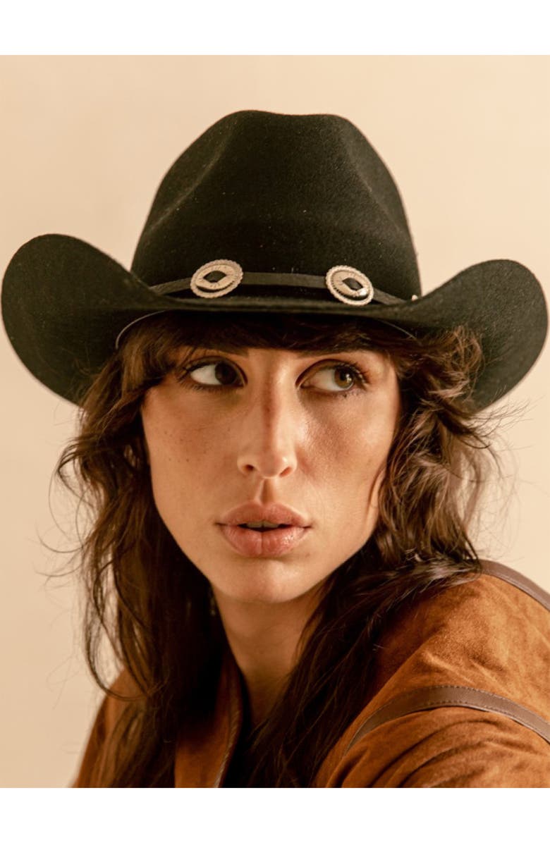 MODERN MONARCHIE Texan Buckle Trim Wool Cowboy Hat, Alternate, color, Black