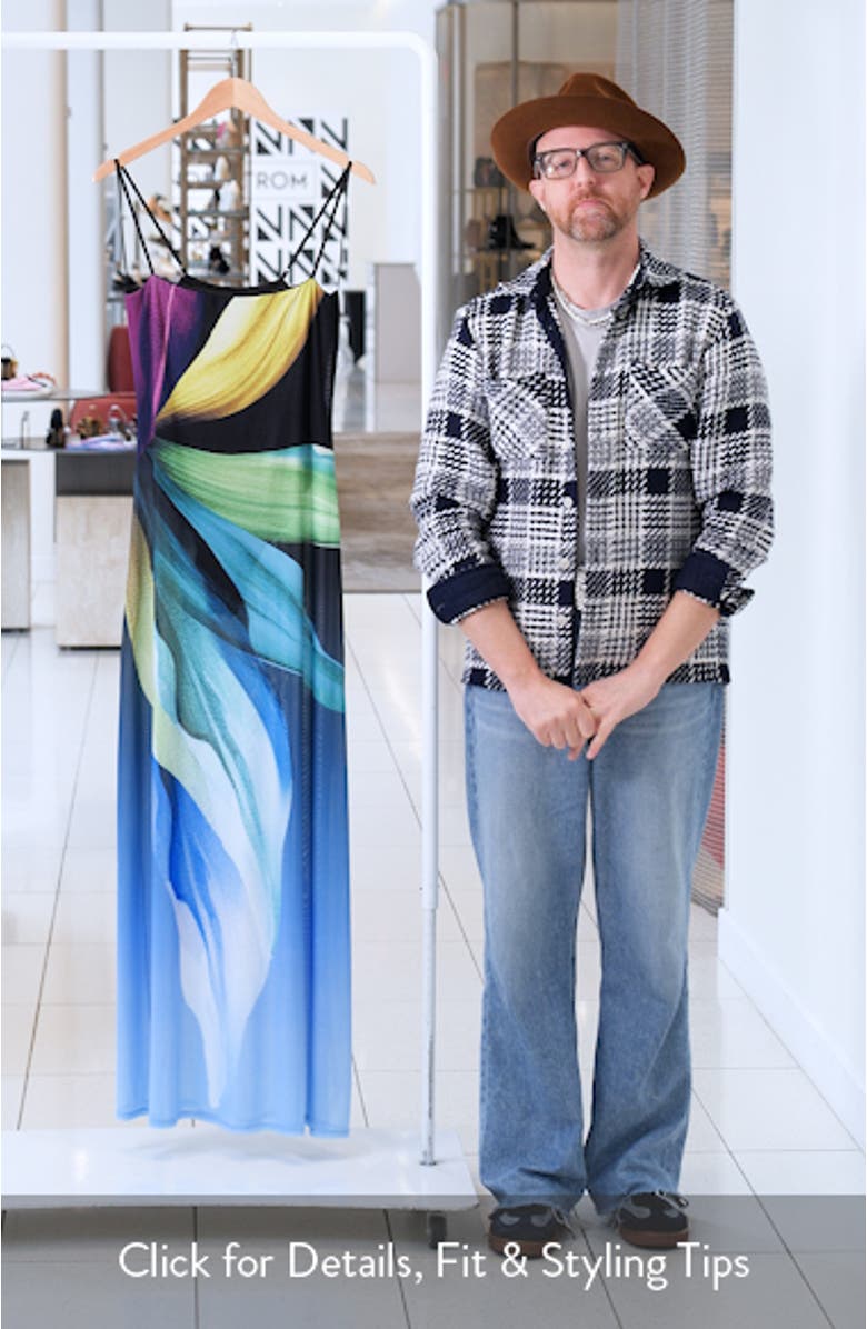 Shea Print A-Line Mesh Maxi Dress, sales video thumbnail