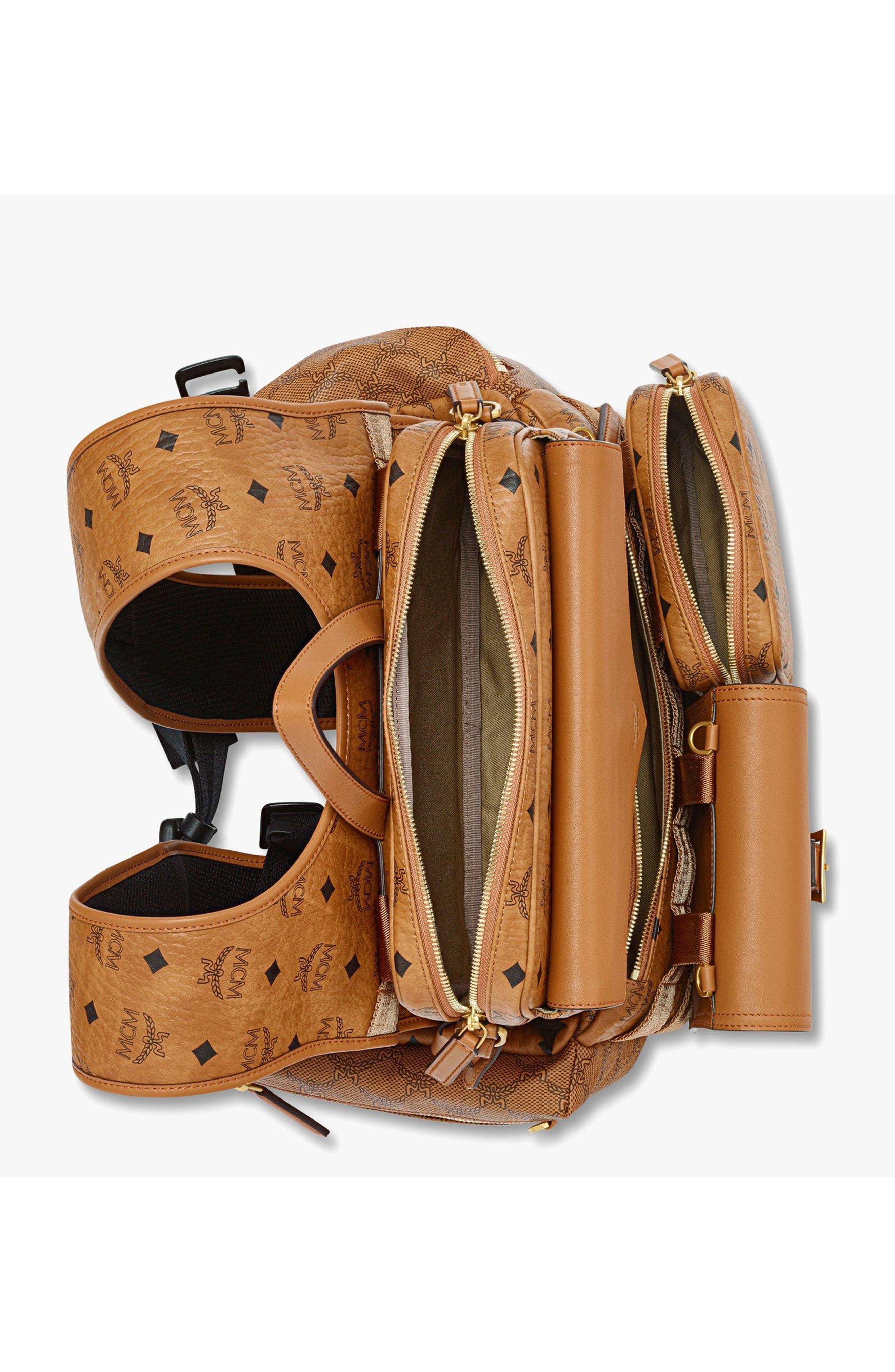 MCM Aren Multi-Backpack in Visetos, Alternate, color, Cognac