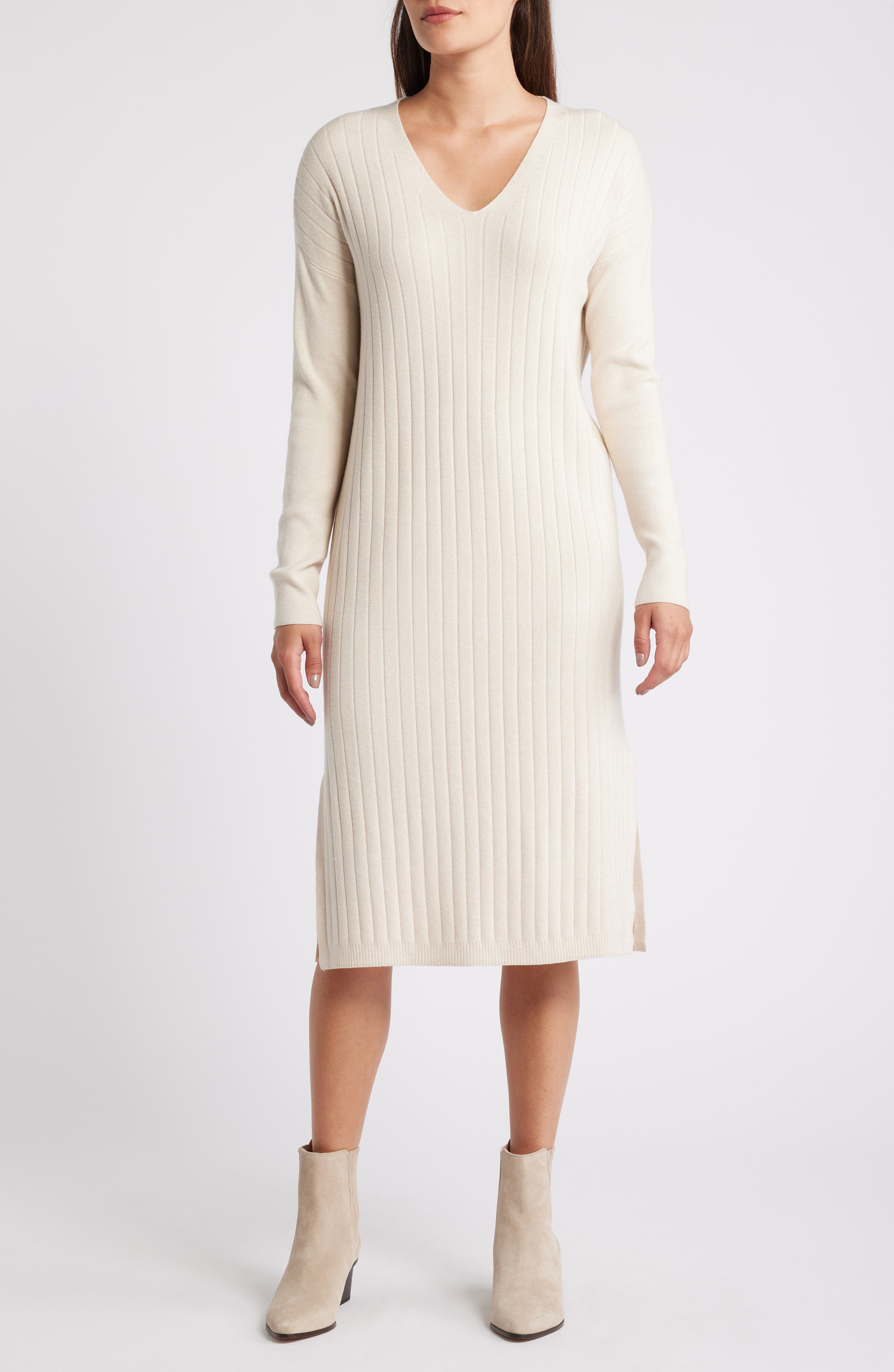 Caslon® Long Sleeve Rib Sweater Dress
