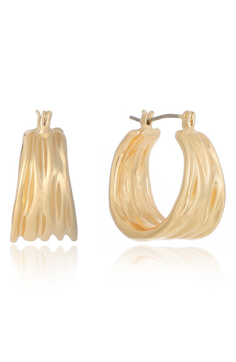Ettika Textured Lines Hoop Earrings, Alternate, color, Gold