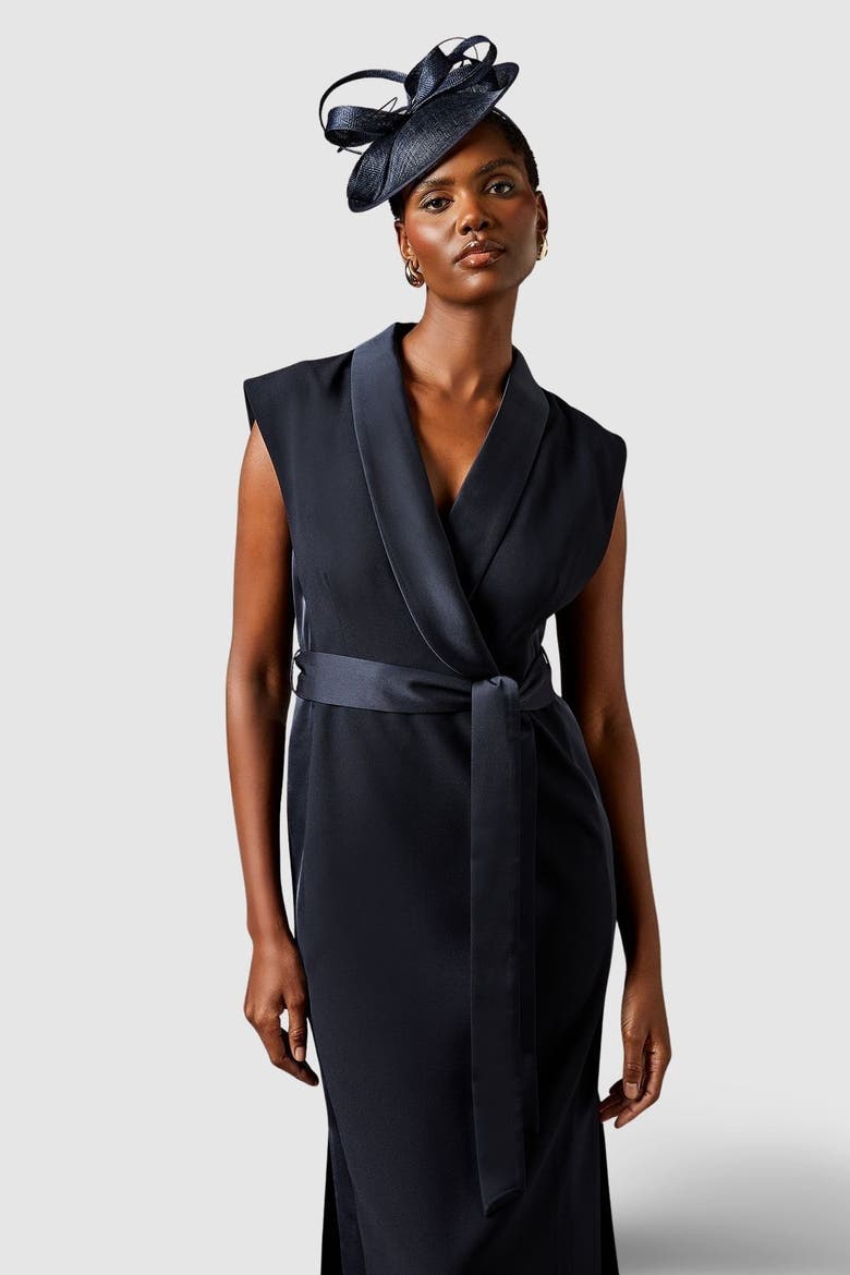 Tux Satin Midi Dress, Alternate, color, Navy