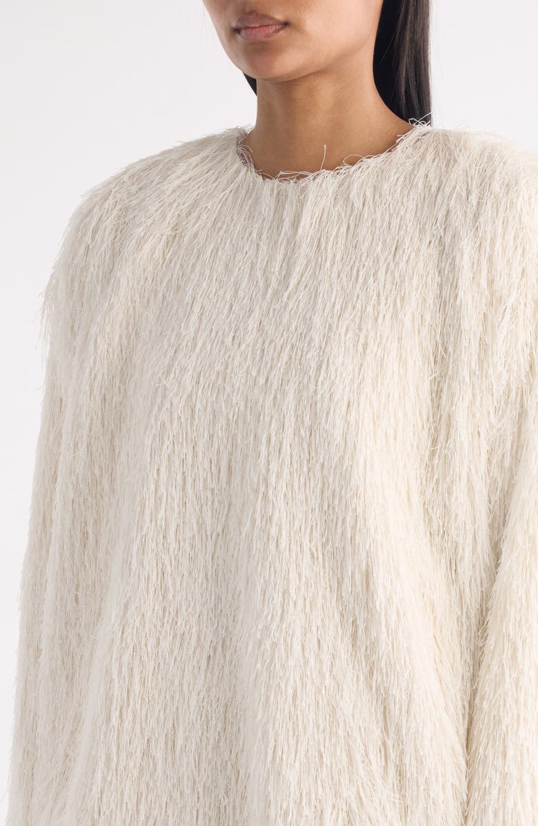 Dries Van Noten Capos Shaggy Faux Fur Top, Alternate, color, White