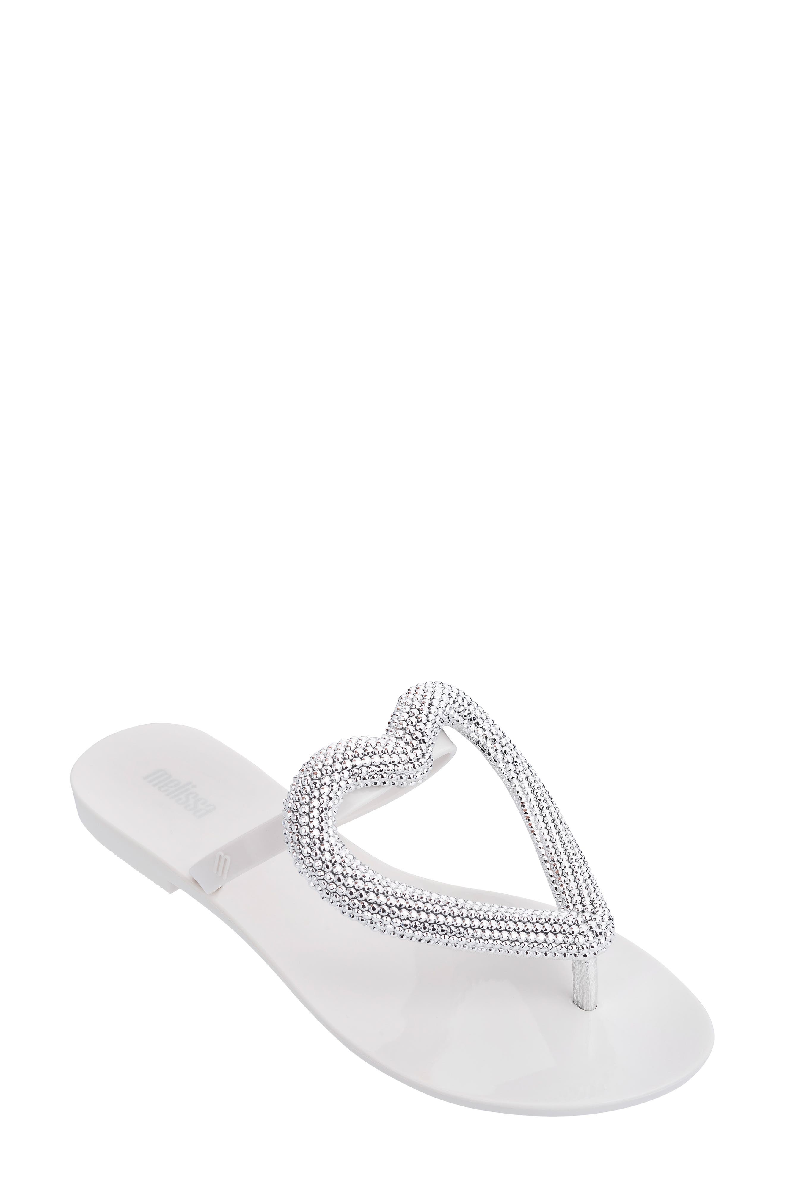 Big Heart Chrome Jelly Flip Flop, Main, color, WHITE SILVER